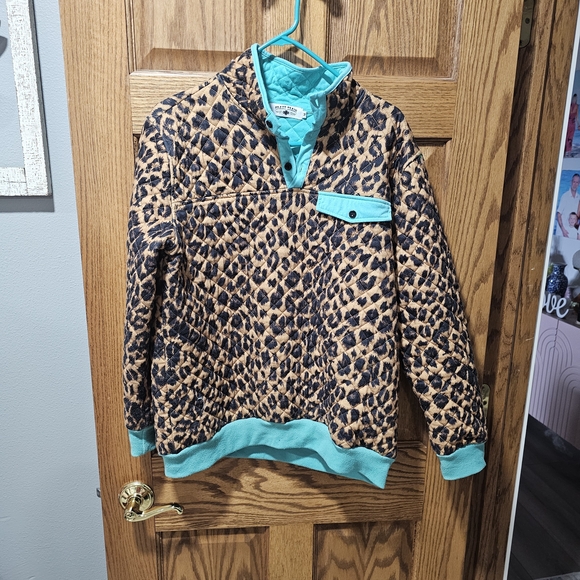 Crazy Train Jackets & Blazers - Leopard Print Pullover with Teal Accents